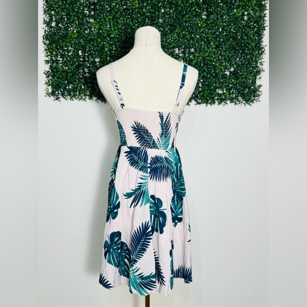 Old Navy Women's Pink Green Palm Leaf Printed Cami Sleeveless Dress Size Medium - Picture 6 of 13